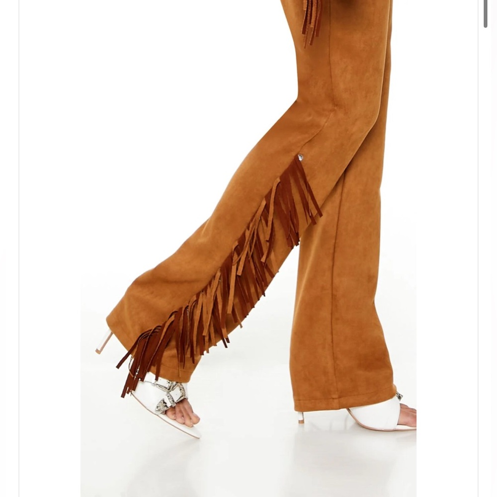Forever 21 Rhinestone Fringe Faux Suede Pants